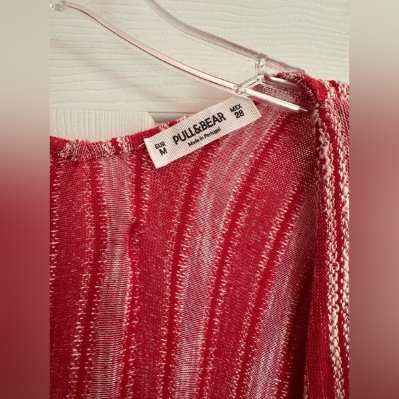 Pull & Bear Women’s Medium Red and White Striped Kimono Cardigan Boho Fringe - Picture 3 of 10